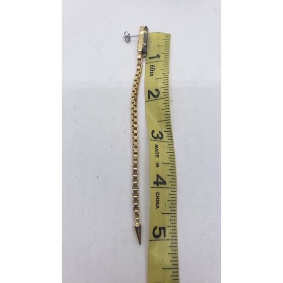 Gold Long Spike Box Chain Drop Earrings Smokey Topaz Crystal Stone Dangle - Picture 5 of 6